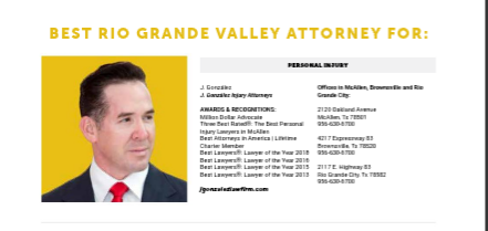 J. Gonzalez Honored as Best Rio Grande Valley Attorney for Personal Injury